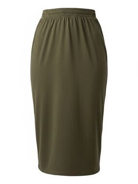 Women Olive Green Pencil Skirt With Back Slit Size S